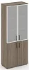 Офисный шкаф высокий широкий (2 низких фасада, задняя стенка ЛДСП + 2 средних фасада стекло сатин в раме)