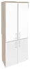 Офисный шкаф высокий широкий со стеклом в раме белое