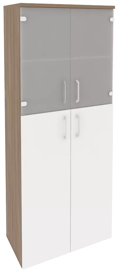 Офисный шкаф высокий широкий (2 средних фасада ЛДСП + 2 низких фасада стекло)