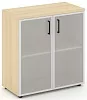 Офисный шкаф низкий широкий (2 низких фасада стекло сатин в раме, задняя стенка ЛДСП)