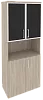 Офисный шкаф высокий широкий (2 низких фасада ЛДСП + 2 низких фасада чёрное стекло в раме)