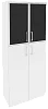 Офисный шкаф высокий широкий (2 средних фасада ЛДСП + 2 низких фасада чёрное стекло в раме)