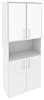 Офисный шкаф высокий широкий (2 низких фасада ЛДСП + 2 низких фасада белое стекло в раме)