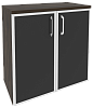 Офисный шкаф низкий широкий (2 низких фасада чёрное стекло в раме)