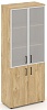 Офисный шкаф высокий широкий (2 низких фасада, задняя стенка ЛДСП + 2 средних фасада стекло сатин в раме)
