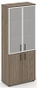 Офисный шкаф высокий широкий (2 низких фасада, задняя стенка ЛДСП + 2 средних фасада стекло сатин в раме)