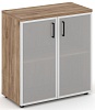 Офисный шкаф низкий широкий (2 низких фасада стекло сатин в раме, задняя стенка ЛДСП)