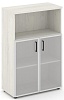 Офисный шкаф средний широкий (2 низких фасада стекло сатин в раме, задняя стенка ЛДСП