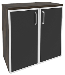 Офисный шкаф низкий широкий с чёрным стеклом в раме