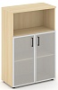 Офисный шкаф средний широкий (2 низких фасада стекло сатин в раме, задняя стенка ЛДСП