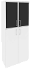 Офисный шкаф высокий широкий (2 средних фасада ЛДСП + 2 низких фасада чёрное стекло в раме)