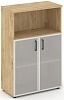 Офисный шкаф средний широкий (2 низких фасада стекло сатин в раме, задняя стенка ЛДСП