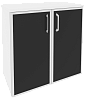 Офисный шкаф низкий широкий (2 низких фасада чёрное стекло в раме)