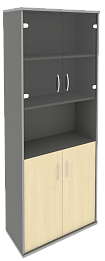 Офисный шкаф комбинир. со стеклом + открытая полка