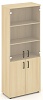 Офисный шкаф высокий широкий (2 низких фасада, задняя стенка ЛДСП + 2 средних фасада стекло прозрачное)