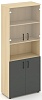 Офисный шкаф высокий широкий (2 низких фасада, задняя стенка ЛДСП+ 2 низких фасада стекло прозрачное)